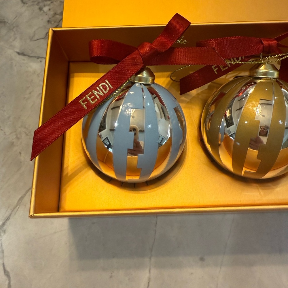 Rare!! Fendi Xmas Ornaments Set Of 3 in Fendi box New! - Picture 2 of 5